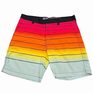 Ring‎ of Fire Board Shorts Mens 32 Pink Orange Stripe Swim Trunks Stained